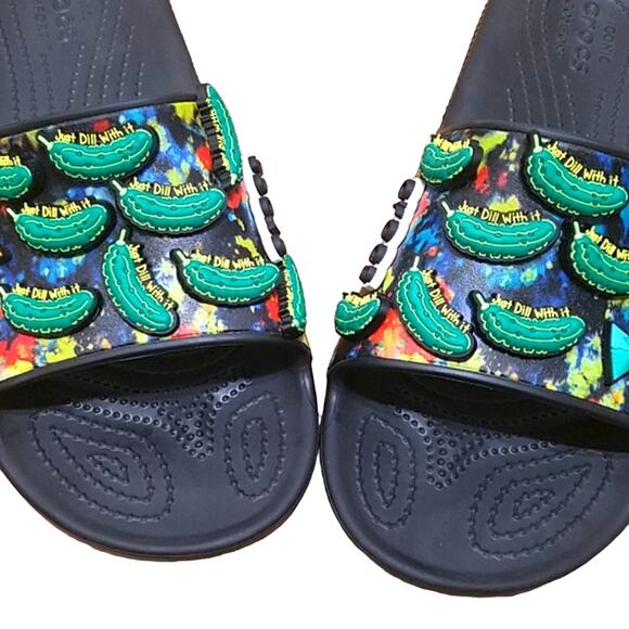 Crocs Patriots 'Just Dill With It' Pickle Graphics hotsauce sliders 11M - Picture 3 of 9